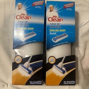 Mr. Clean Magic Eraser Roller Mop Refill(2) & Mr.Clean Sponge Refill Mop(2) Lot
